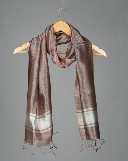 Brown Tusser Stripes Pattern Woven Bhagalpuri Bananna Silk Stole - Fabcurate