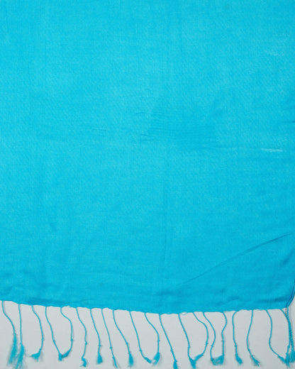 Sky Blue Plain Dobby Woven Bhagalpuri Viscose By Tusser Silk Stole - Fabcurate