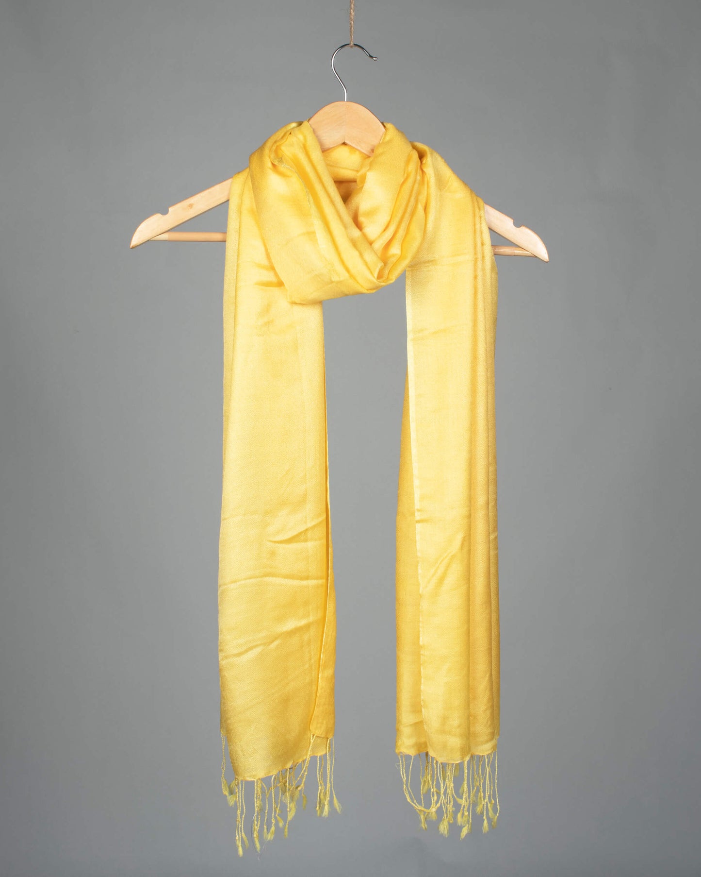Yellow Plain Dobby Woven Bhagalpuri Viscose By Tusser Silk Stole - Fabcurate