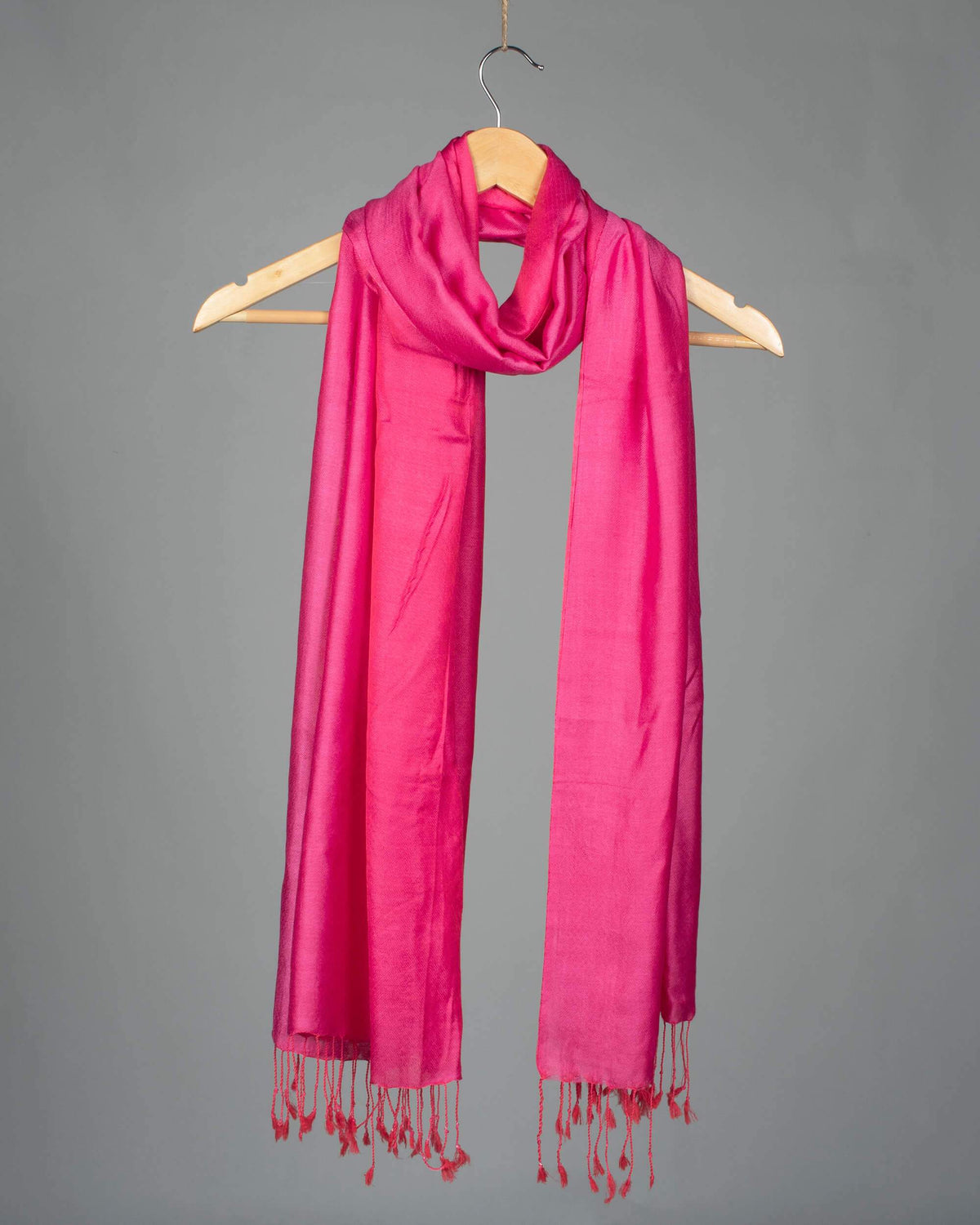 Fuchsia Plain Dobby Woven Bhagalpuri Viscose By Tusser Silk Stole - Fabcurate