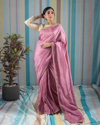 Thulian Pink Plain Viscose Uppada Silk Saree With Lace Border