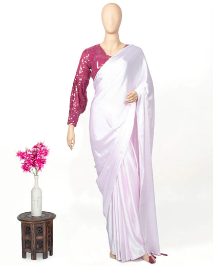 Lace Pink Plain Japan Satin With Tassels Border Saree