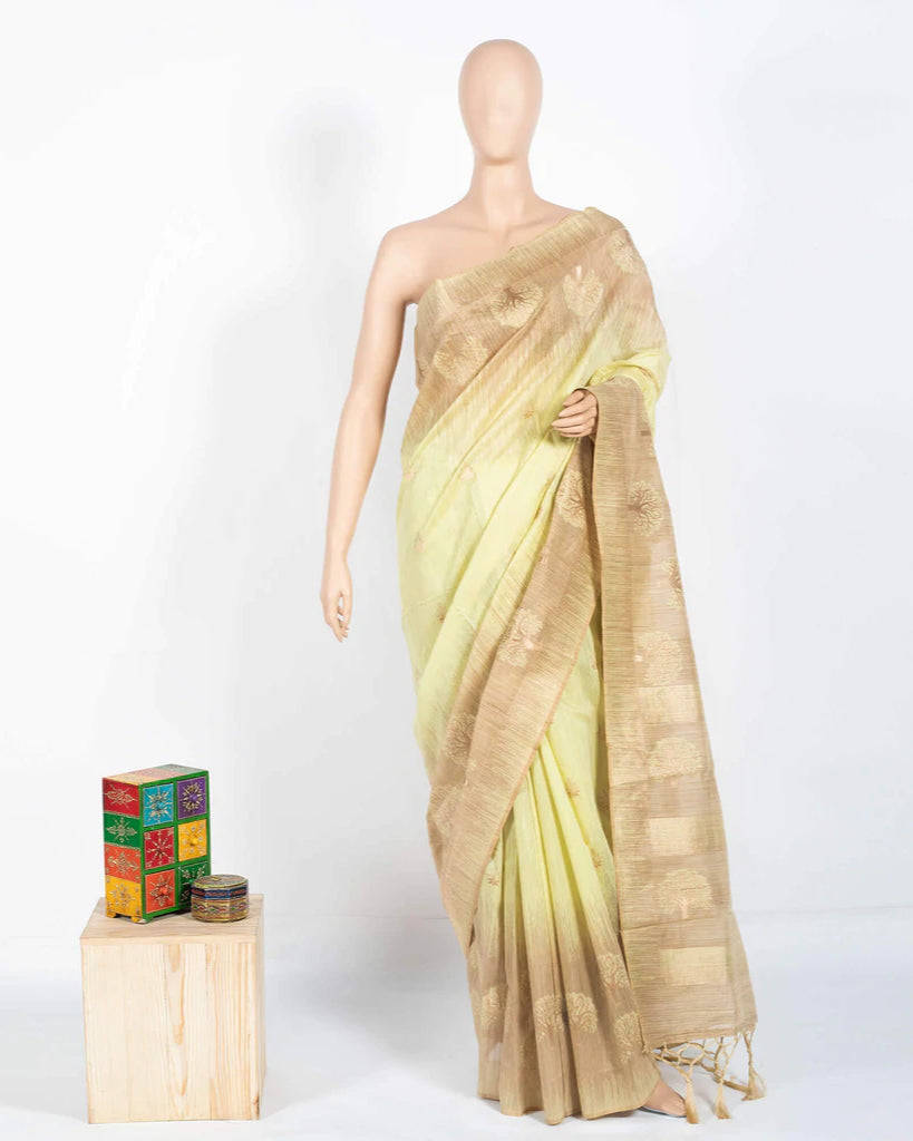 Pistachio Green And Beige Booti Pattern Zari Jacquard Borderd Art Tuss ...