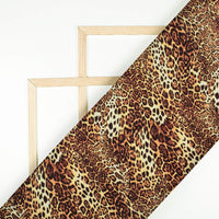 Orange And Black Leopard Animal Pattern Digital Print Crepe Silk Fabric - Fabcurate