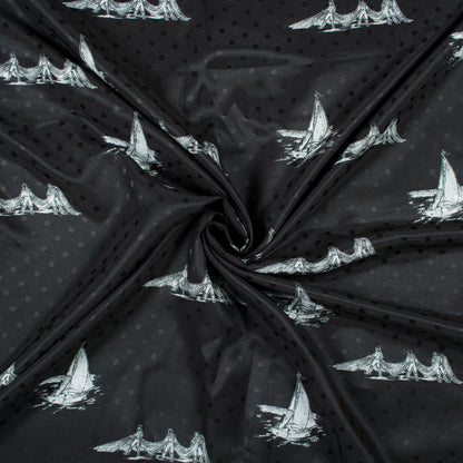 Monochrome Quirky Pattern Digital Print Jacquard Booti Japan Satin Fabric (Width 58 Inches)
