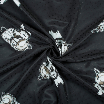 Monochrome Quirky Pattern Digital Print Jacquard Booti Japan Satin Fabric (Width 58 Inches)