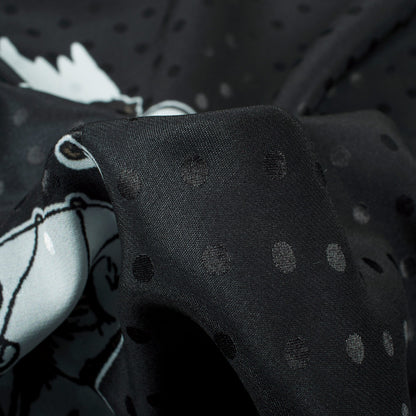 Monochrome Quirky Pattern Digital Print Jacquard Booti Japan Satin Fabric (Width 58 Inches)