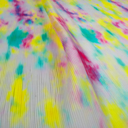 Multi-Color Tie & Dye Pattern Digital Print Liquid Organza Pleated Fabric - Fabcurate