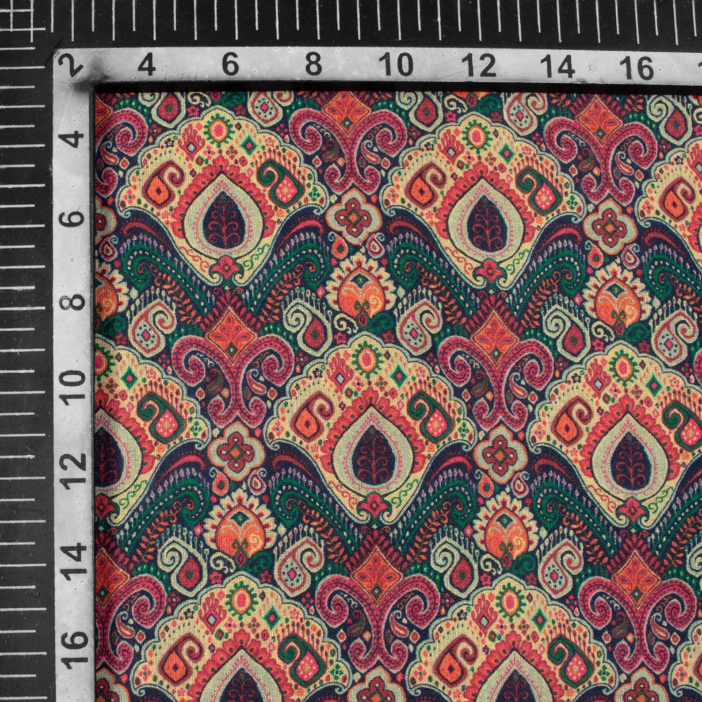Sacramento Green And Cream Ethnic Pattern Digital Print Organic Cotton Fabric