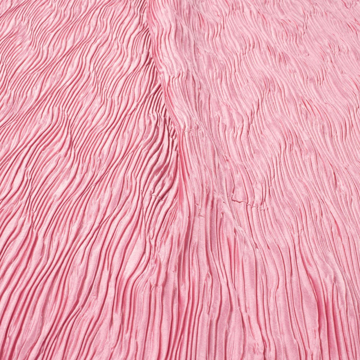 (Cut Piece 1.4 Mtr) Hippie Pink Plain Japan Satin Pleated Fabric