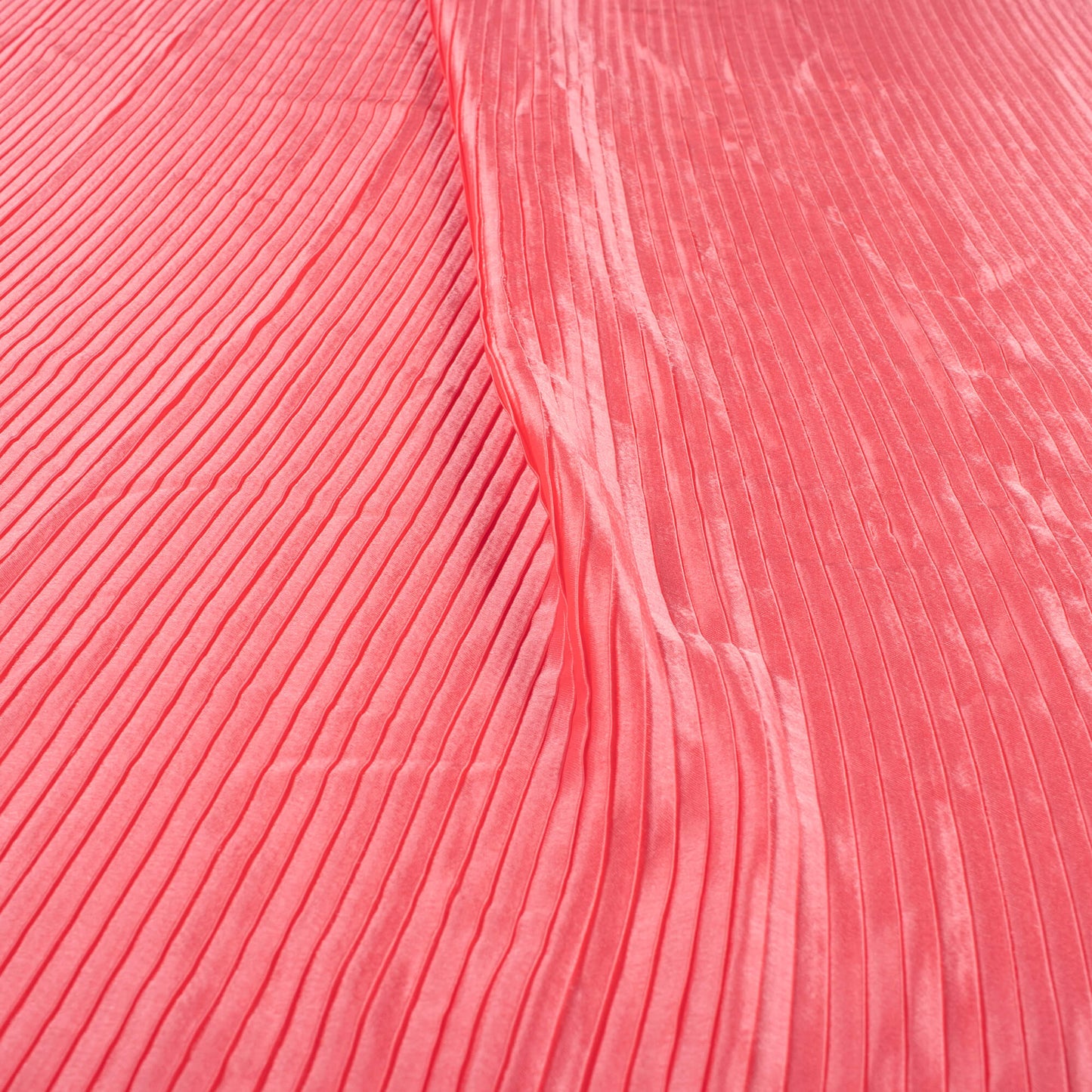 Watermelon Pink Plain Japan Satin Pleated Fabric