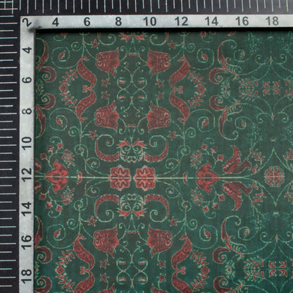 Sacramento Green And Red Floral Pattern Digital Print Organza Satin Fabric