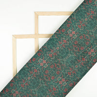Sacramento Green And Red Floral Pattern Digital Print Organza Satin Fabric