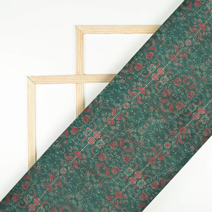 Sacramento Green And Red Floral Pattern Digital Print Organza Satin Fabric