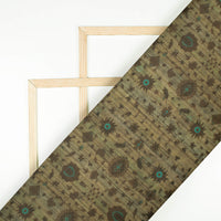Peanut Brown And Pale Turquoise Traditional Pattern Digital Print Organza Satin Fabric