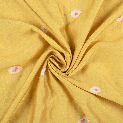 Flaxen Yellow And Pink Shiiborii Pattern Digital Print Viscose Chanderi Fabric