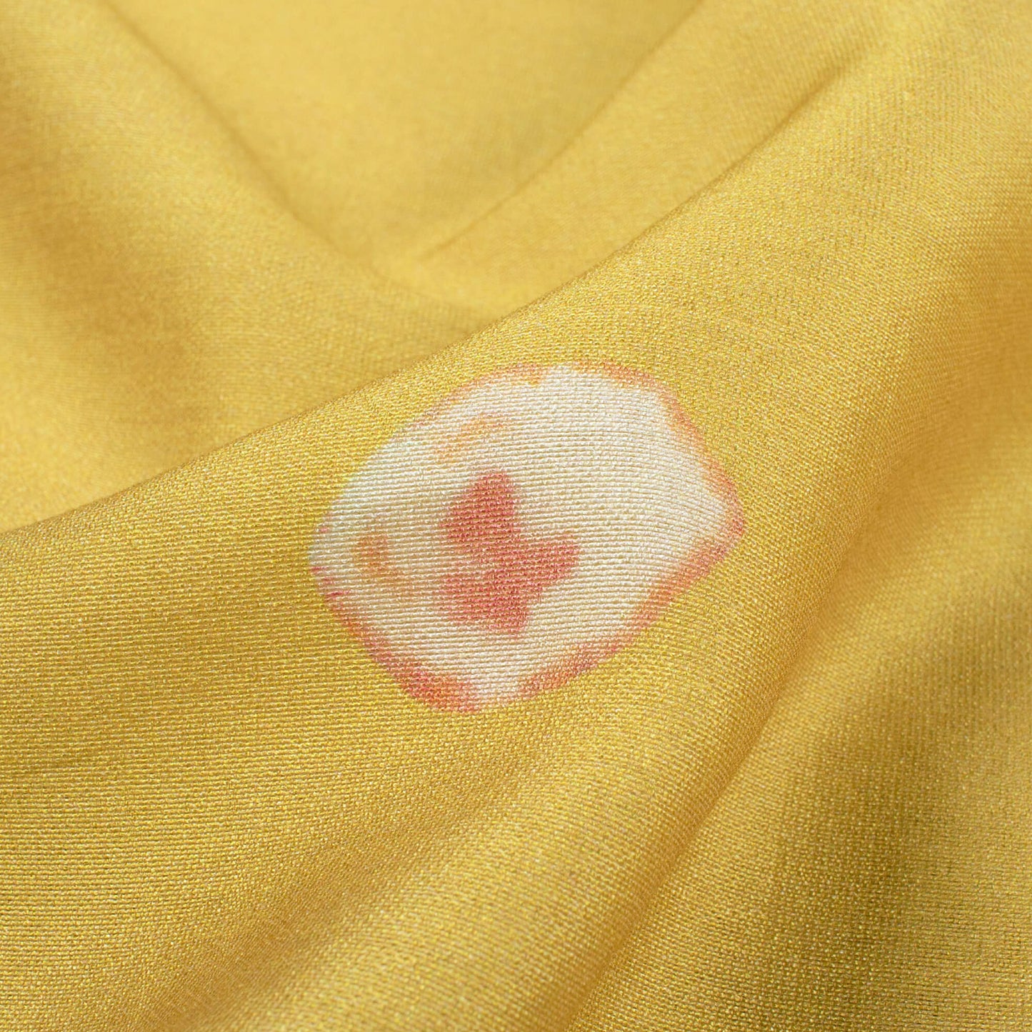Flaxen Yellow And Pink Shibori Pattern Digital Print Viscose Chanderi Fabric