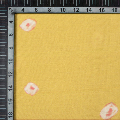 Flaxen Yellow And Pink Shiiborii Pattern Digital Print Viscose Chanderi Fabric