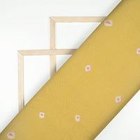 Flaxen Yellow And Pink Shiiborii Pattern Digital Print Viscose Chanderi Fabric