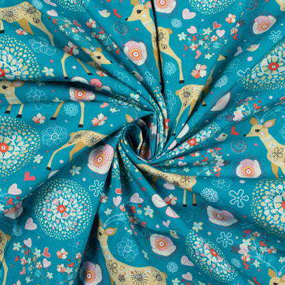 Blue And Beige Animal Pattern Digital Print Poplin Fabric (Width 58 Inches)