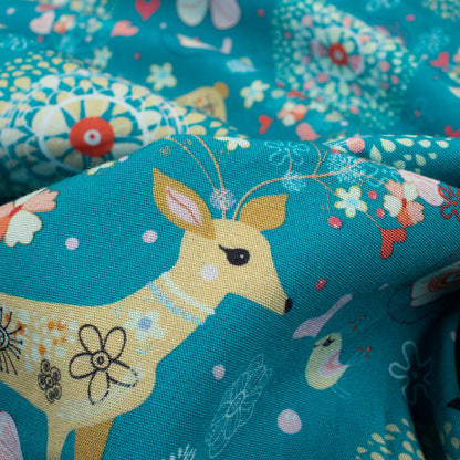 Blue And Beige Animal Pattern Digital Print Poplin Fabric (Width 58 Inches)