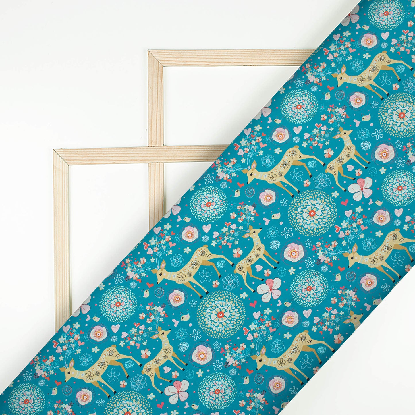 Blue And Beige Animal Pattern Digital Print Poplin Fabric (Width 58 Inches)