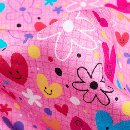 Pink And Turquoise Blue Kids Pattern Digital Print Glazed Cotton Fabric (Width 58 Inches) - Fabcurate