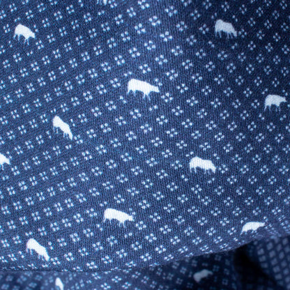 Navy Blue And White Geometric Pattern Digital Print Glazed Cotton Fabric (Width 58 Inches) - Fabcurate
