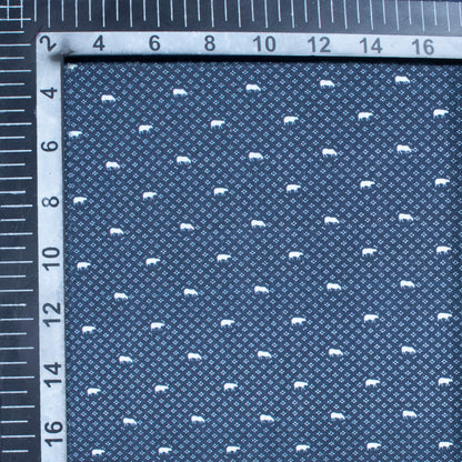 Navy Blue And White Geometric Pattern Digital Print Glazed Cotton Fabric (Width 58 Inches) - Fabcurate