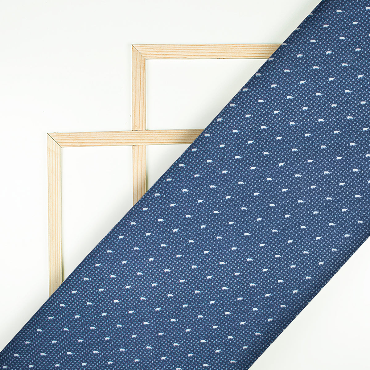 Navy Blue And White Geometric Pattern Digital Print Glazed Cotton Fabric (Width 58 Inches) - Fabcurate
