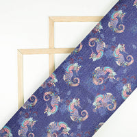 Berry Blue And Yellow Animal Pattern Digital Print Sherwani Fabric (Width 54 Inches)