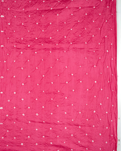 Punch Pink And Teal Green Kutchi Bandhani Foil Mirror Work Unstitched Cotton Suit With Zari Border Dupatta