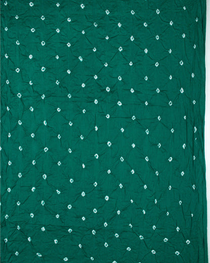 Peach And Green Kutchi Bandhani Foil Mirror Work Unstitched Cotton Suit With Zari Border Dupatta