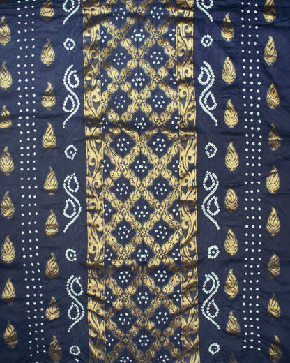 Oxford Blue Kutchi Bandhani Unstitched Cotton Suit With Dupatta