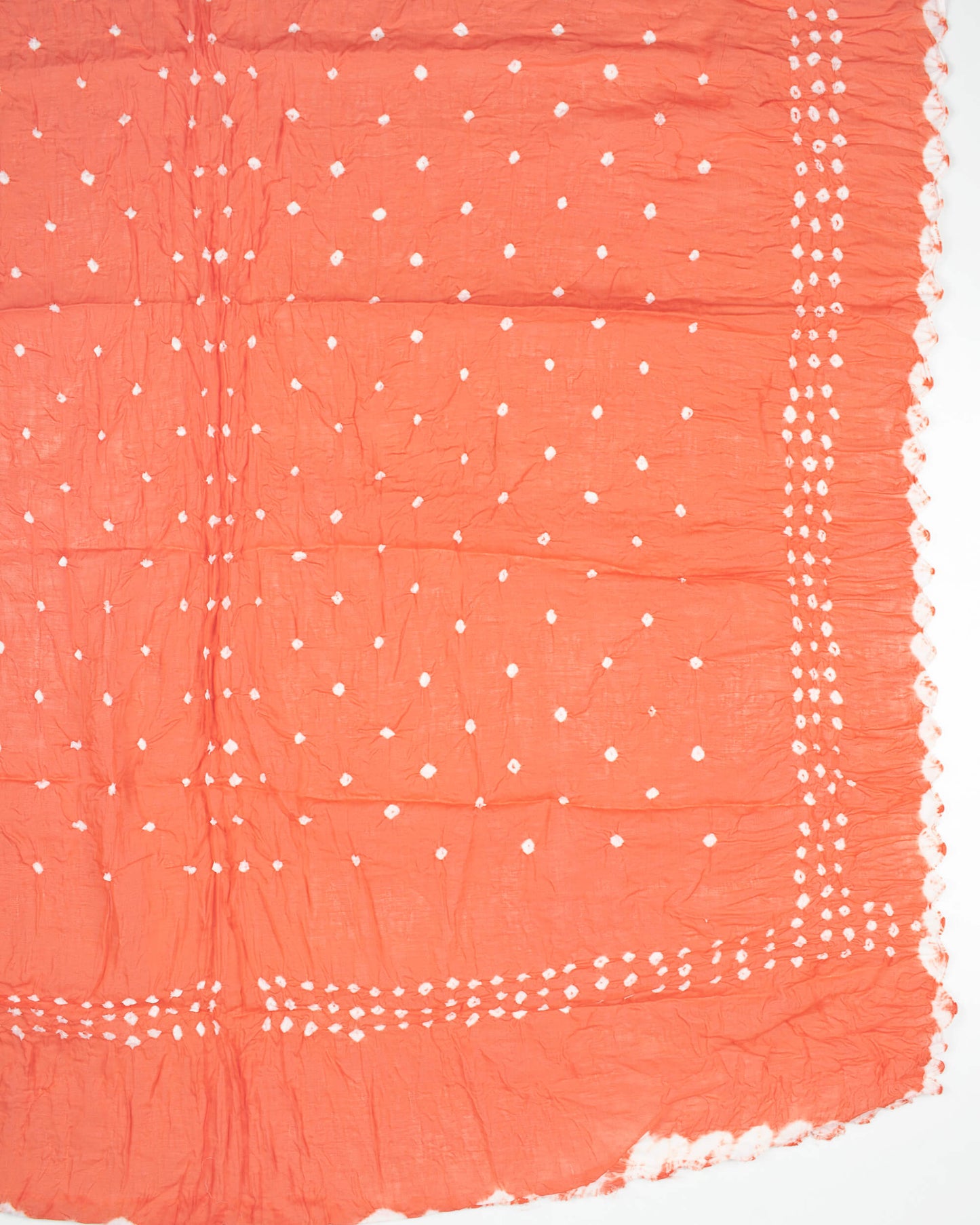 Coral Peach Kutchi Bandhani Unstitched Cotton Suit With Dupatta
