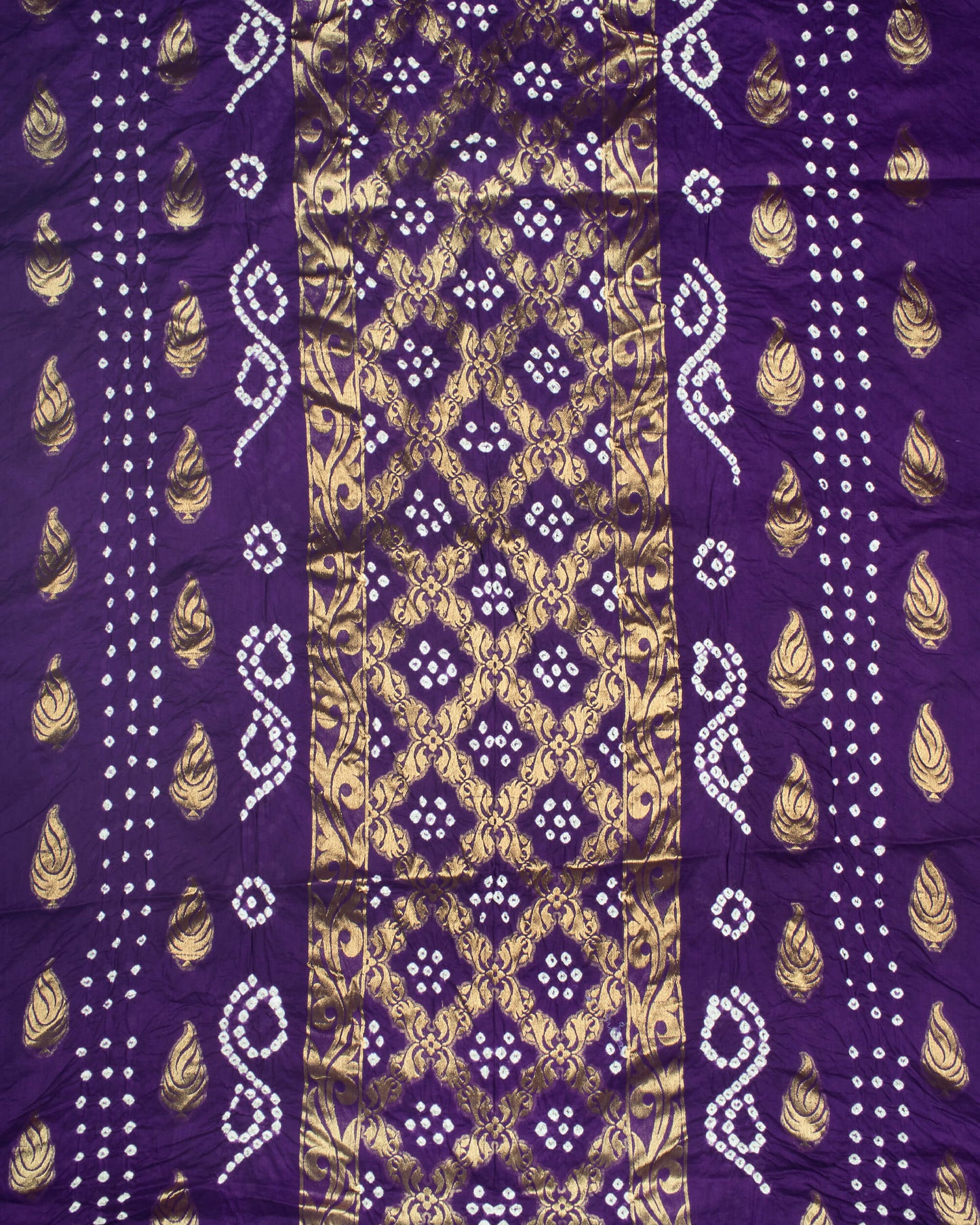 Deep Violet Purple Kutchi Bandhani Unstitched Cotton Suit With Dupatta