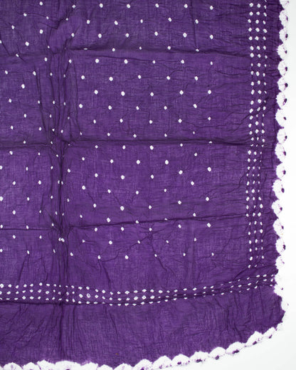 Deep Violet Purple Kutchi Bandhani Unstitched Cotton Suit With Dupatta