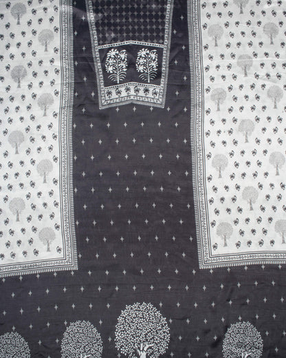 Black And White Floral Pattern Digital Print Cotton Silk Unstiched Top With Dupatta
