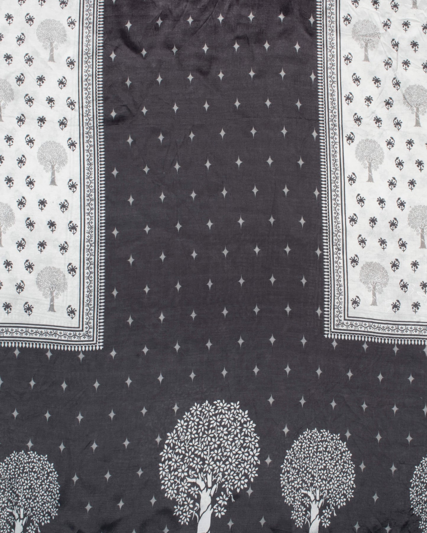 Black And White Floral Pattern Digital Print Cotton Silk Unstiched Top With Dupatta