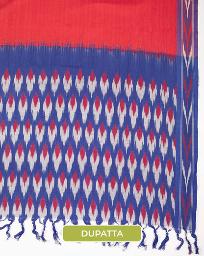 Pochampally Ikat Weave Cotton 3PC Unstiched Suit Set