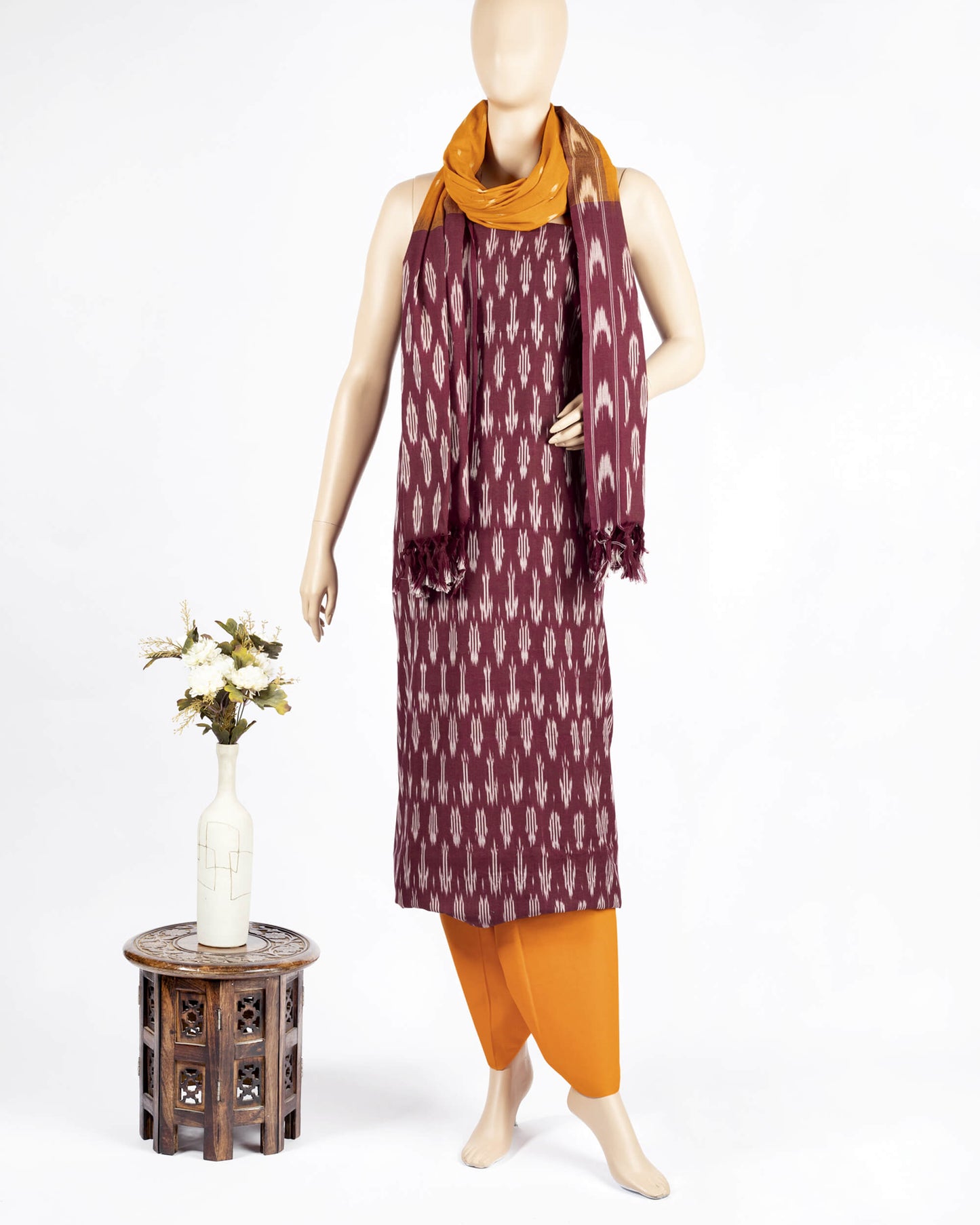 Pochampally Ikat Weave Cotton 3PC Unstiched Suit Set