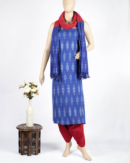 Pochampally Ikat Weave Cotton 3PC Unstiched Suit Set