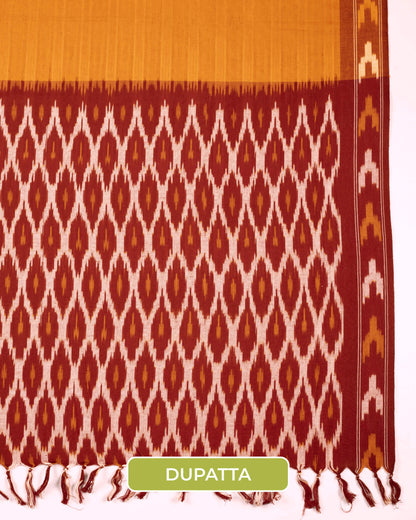 Pochampally Ikat Weave Cotton 3PC Unstiched Suit Set