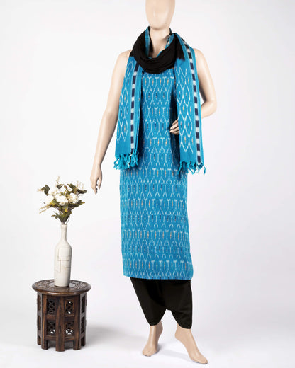 Pochampally Ikat Weave Cotton 3PC Unstiched Suit Set