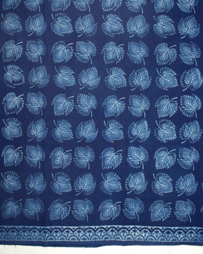 Indigo Leaf Pattern Natural Dye Akola Handblock Unstitched Cotton Suit With Dupatta