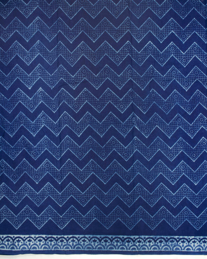 Indigo Leaf Pattern Natural Dye Akola Handblock Unstitched Cotton Suit With Dupatta