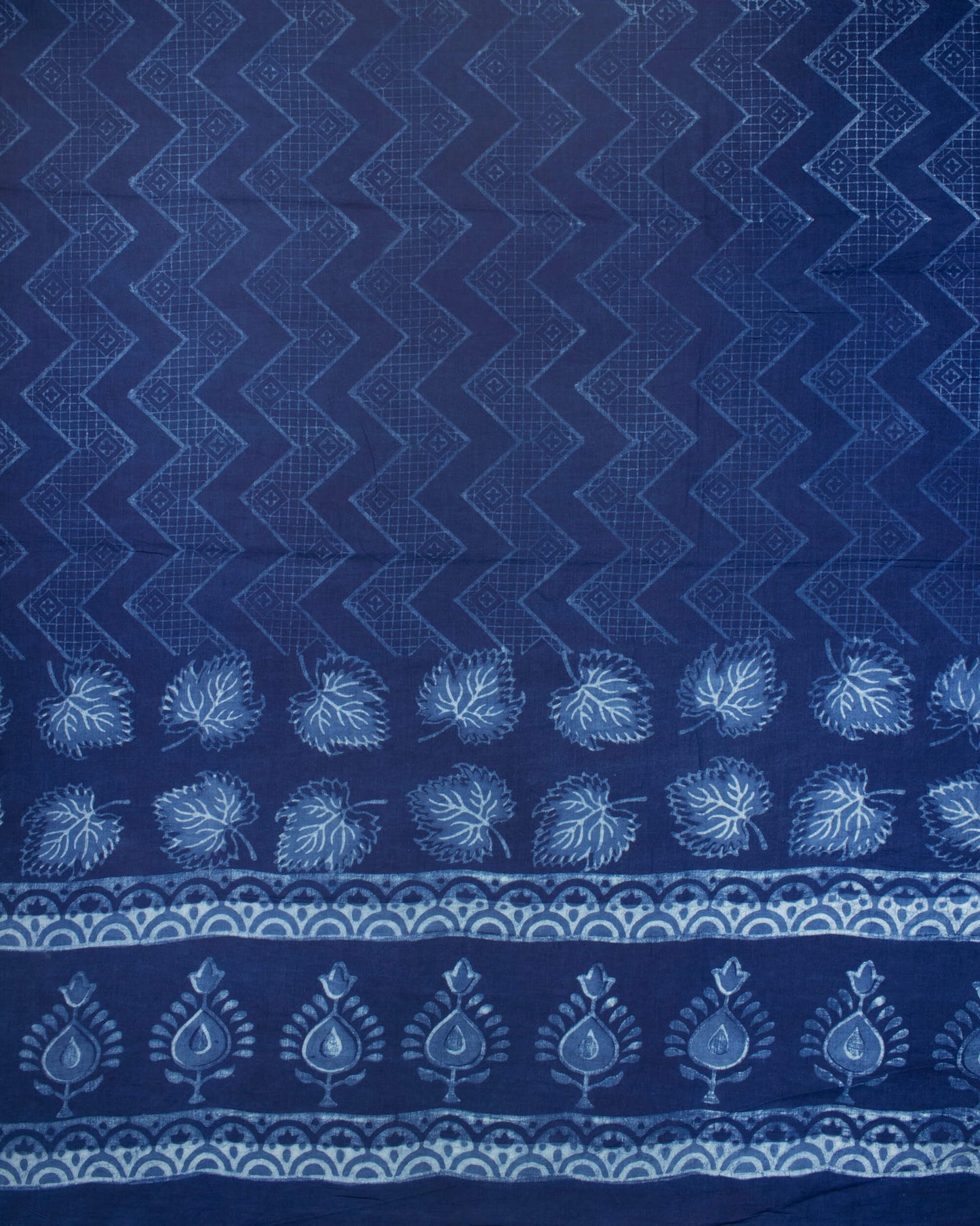 Indigo Leaf Pattern Natural Dye Akola Handblock Unstitched Cotton Suit With Dupatta