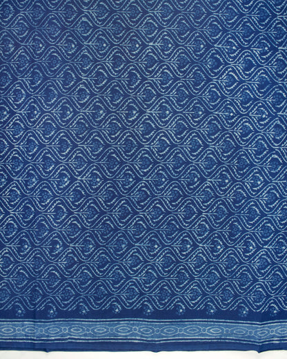Indigo Trellis Pattern Natural Dye Akola Handblock Unstitched Cotton Suit With Dupatta