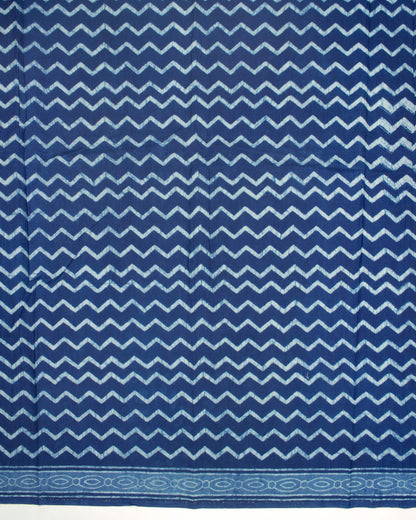 Indigo Trellis Pattern Natural Dye Akola Handblock Unstitched Cotton Suit With Dupatta