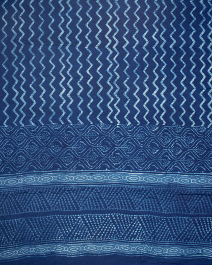 Indigo Trellis Pattern Natural Dye Akola Handblock Unstitched Cotton Suit With Dupatta